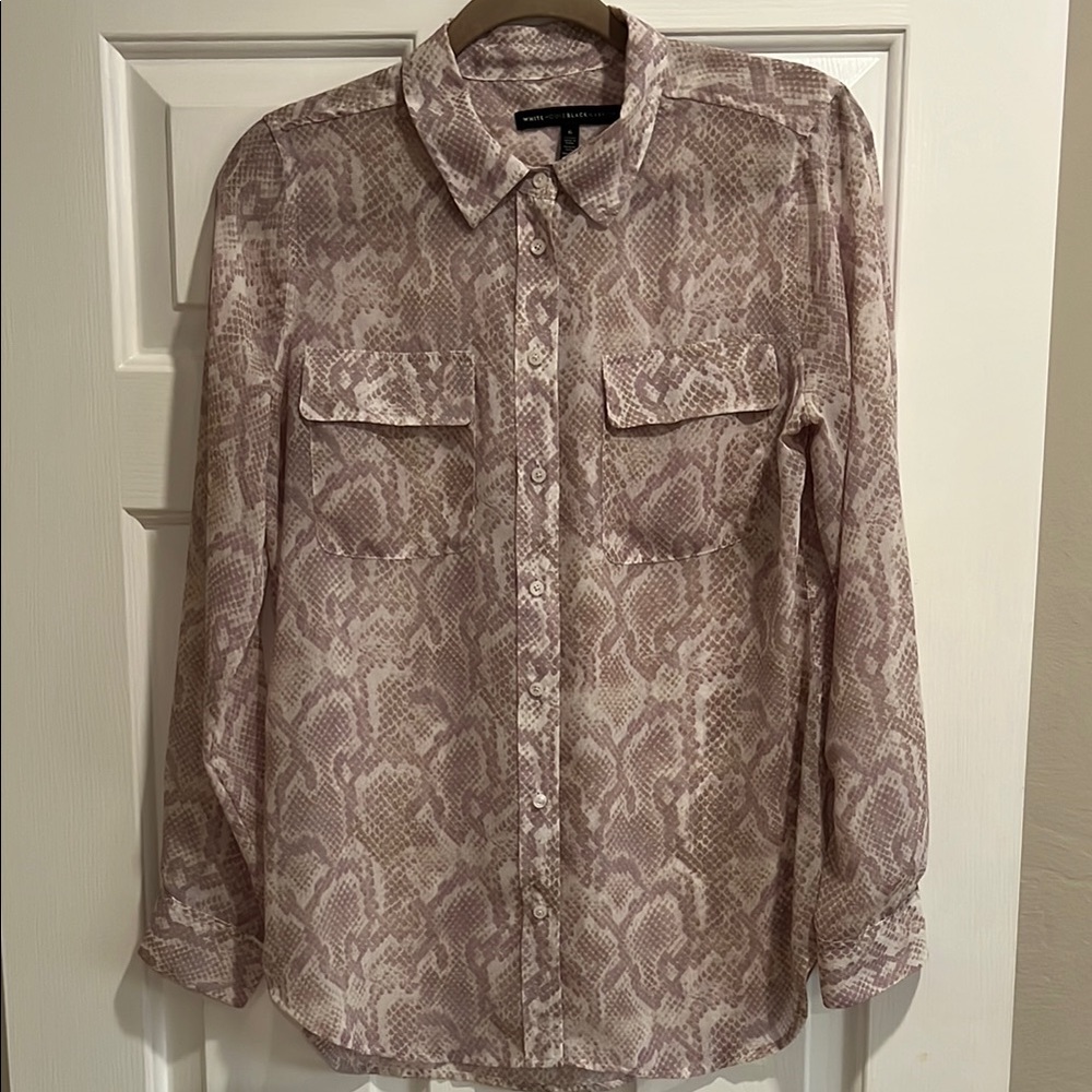 White House Black Market Cream and Pink Blouse